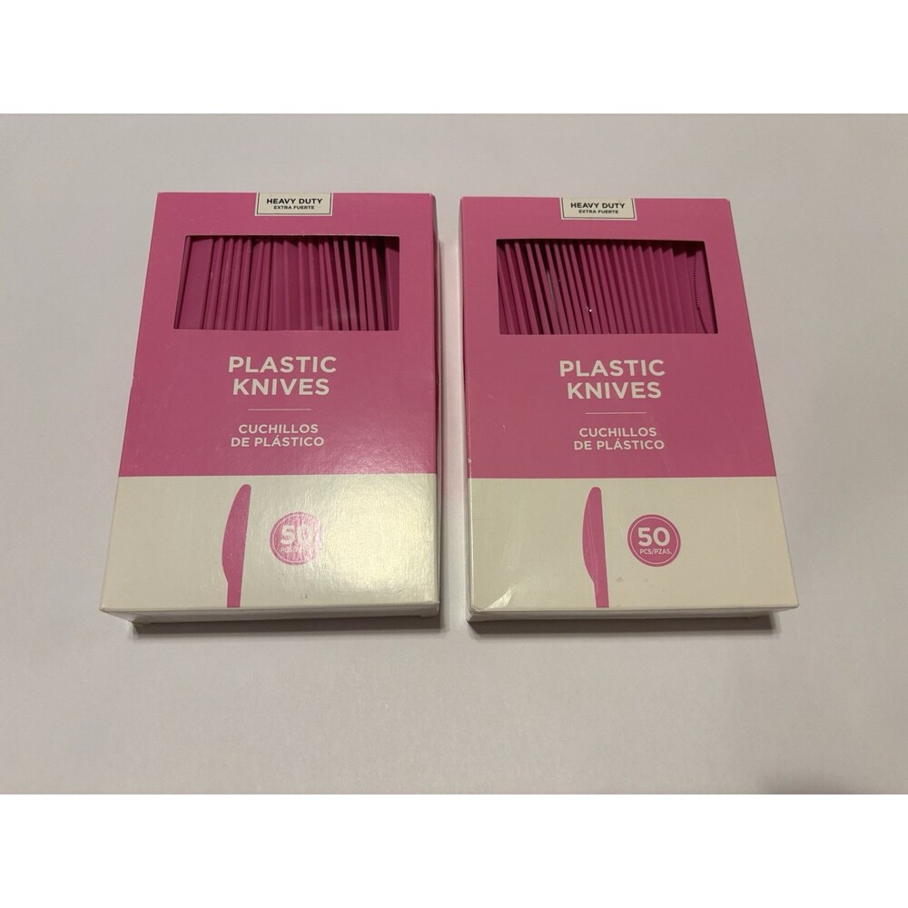100 Hot Pink Amscan Premium Heavy Duty Reusable Dishwasher Safe Plastic Knives